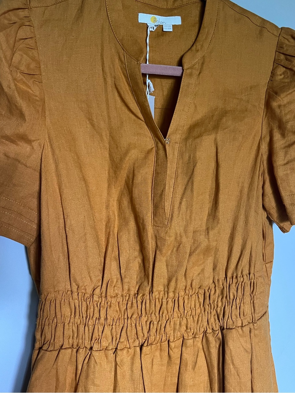 NWT BODEN Gold linen midi dress with ruffle hem SZ 10 - Picture 4 of 6